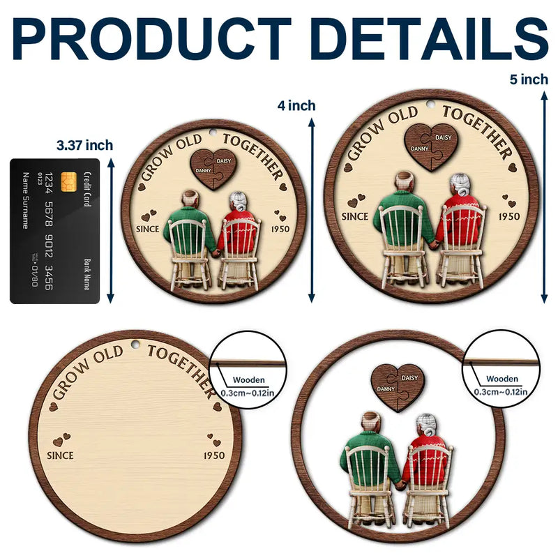 Christmas, Happy, Love, Old Couples - You And Me Grow Old Together - Personalized 2-Layered Wooden Ornament