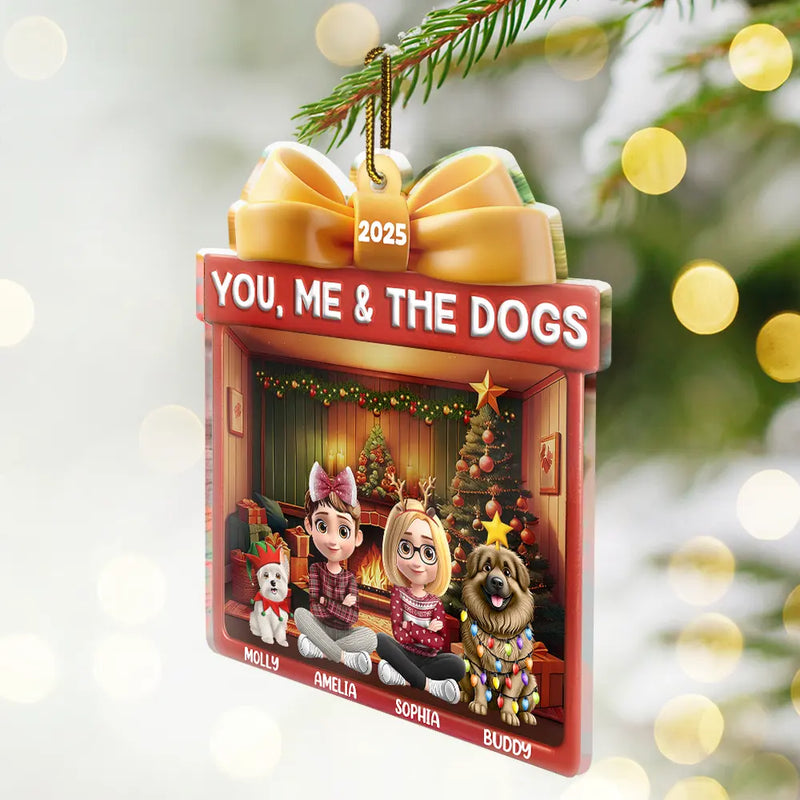 Happy,Dog Couple,Gift For Couples,Pet Lovers,Dog Lovers,Christmas - You Me And The Dog Christmas Box - Personalized Custom Shaped Acrylic Ornament