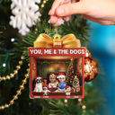 Happy,Dog Couple,Gift For Couples,Pet Lovers,Dog Lovers,Christmas - You Me And The Dog Christmas Box - Personalized Custom Shaped Acrylic Ornament