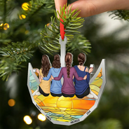 Gift For Bestie, Gift For Sisters, Love, Christmas - Besties Friends Sitting On The Moon Sister Forever - Personalized Metal Ornament