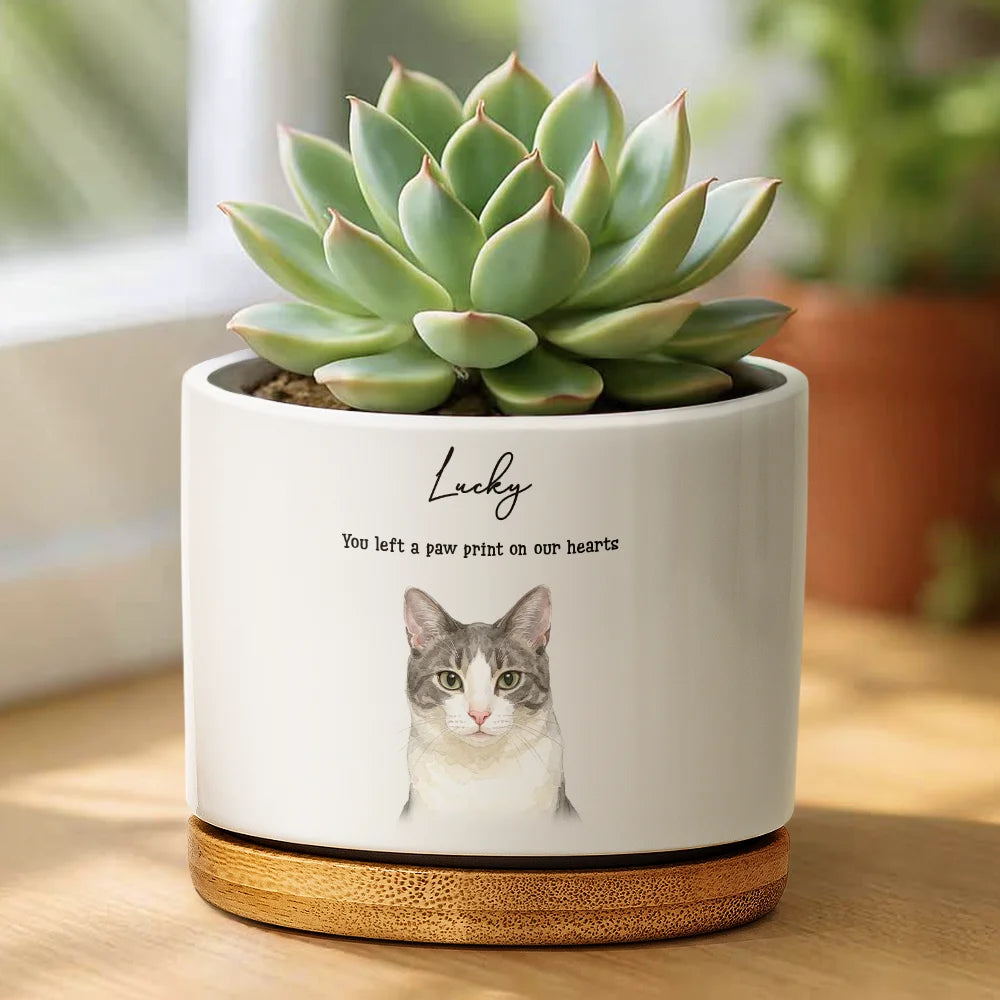 Memorial,Dog Lovers,Pet Lovers,Cat Lovers,Non-Eng,Photo - Watercolor (remove BG),Healing - Custom Photo Realistic Watercolor Art Memorial Dog Cat If Love Alone Could Have Kept You Here - Personalized Ceramic Plant Pot