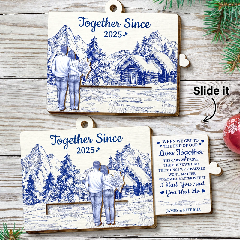 Gift For Couples,Old Couples,Christmas,Love - Couple Together When We Get To The End - Personalized Wooden Slide Ornament
