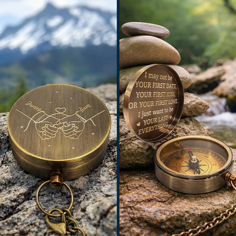 Gift For Husband,Gift For Boyfriend,LGBT,Gift For Men,Love,Icon,Romantic - Couple Holding Hands I Want To Be Your Last Everything - Personalized Engraved Brass Compass
