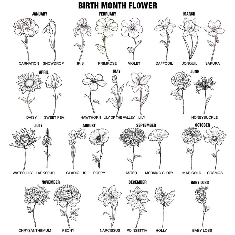 Confident,Icon - Birth Month Flowers Sketch Bloom Where You're Planted - Personalized Custom Shaped Leather Keychain