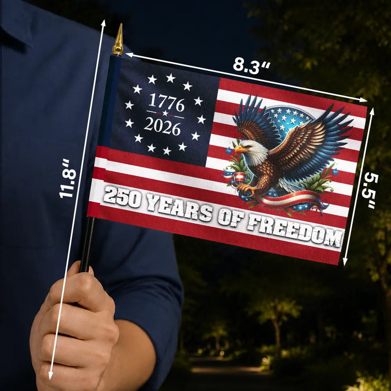 America 250th,Independence Day,Family,Proud,Icon - 250 Years Of Freedom Patriotic Eagle - Personalized Handheld Flag