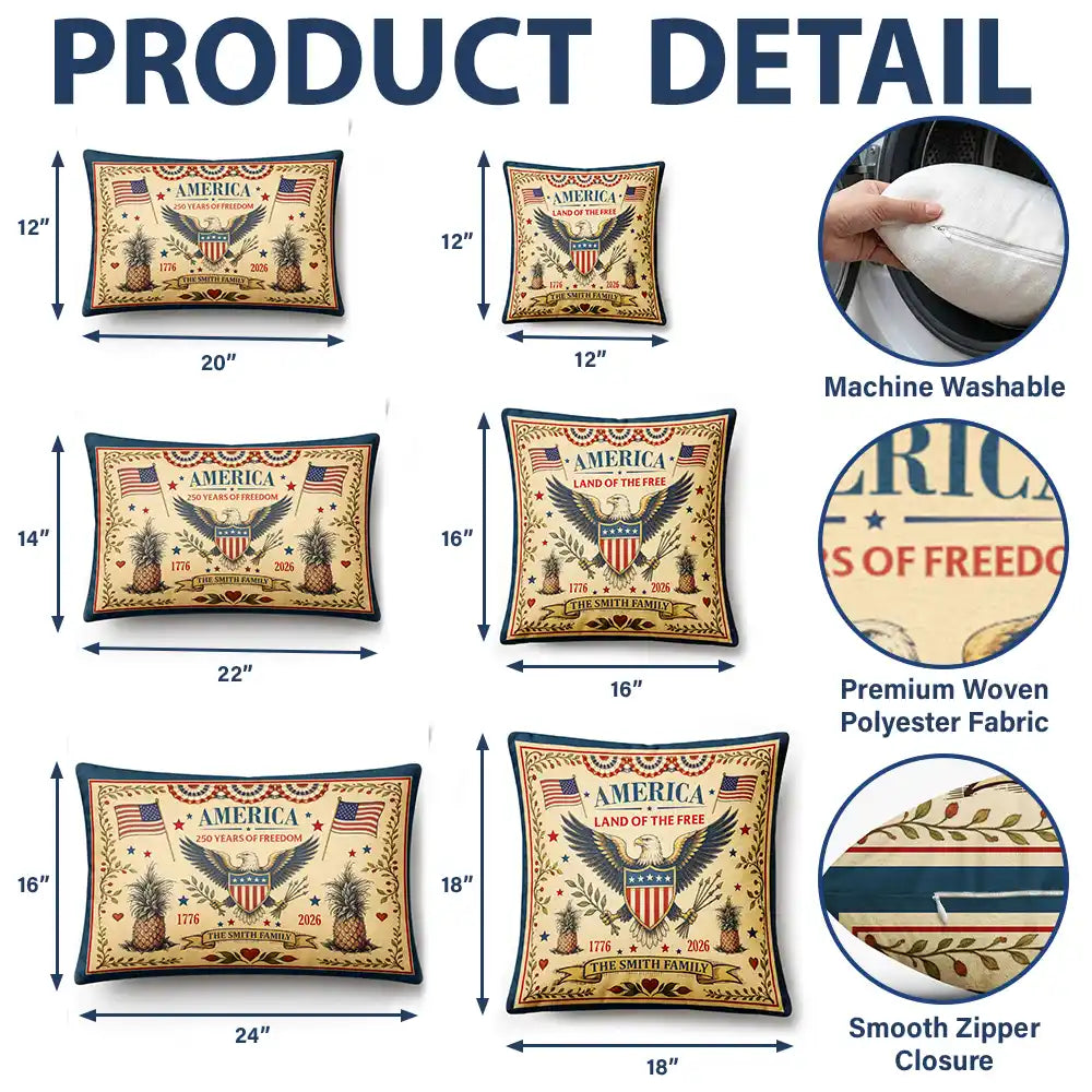 Independence Day,America 250th,Family,Gift For Bestie,Gift For Sibling,Gift For Grandparents,Gift For Yourself,Gift For Women,Gift For Men,Parents,Proud - 250 Years Of Freedom US Independence Day - Personalized Pillow