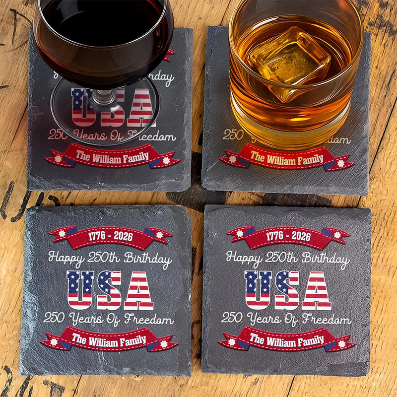 Independence Day,America 250th,Family,Gift For Yourself,Happy - 250 Years Of Freedom US Independence Day - Personalized Slate Coaster