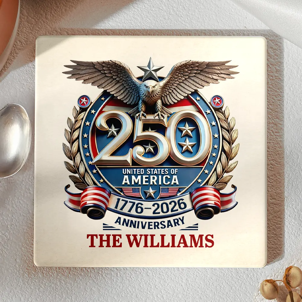 Independence Day,America 250th,Family,Gift For Yourself,Happy - 250th Anniversary Eagle US Independence Day - Personalized Ceramic Coaster