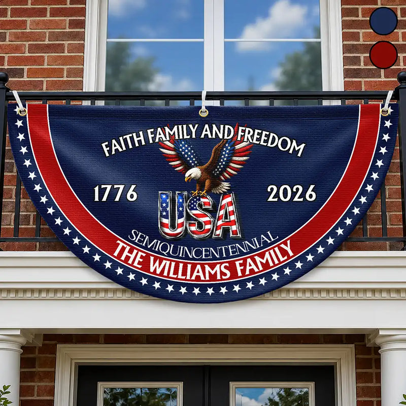 Independence Day,America 250th,Family,Gift For Sibling,Gift For Grandparents,Parents,Gift For Yourself,Proud - 250th Anniversary Faith Family And Freedom - Personalized Non-Pleated Fan Flag