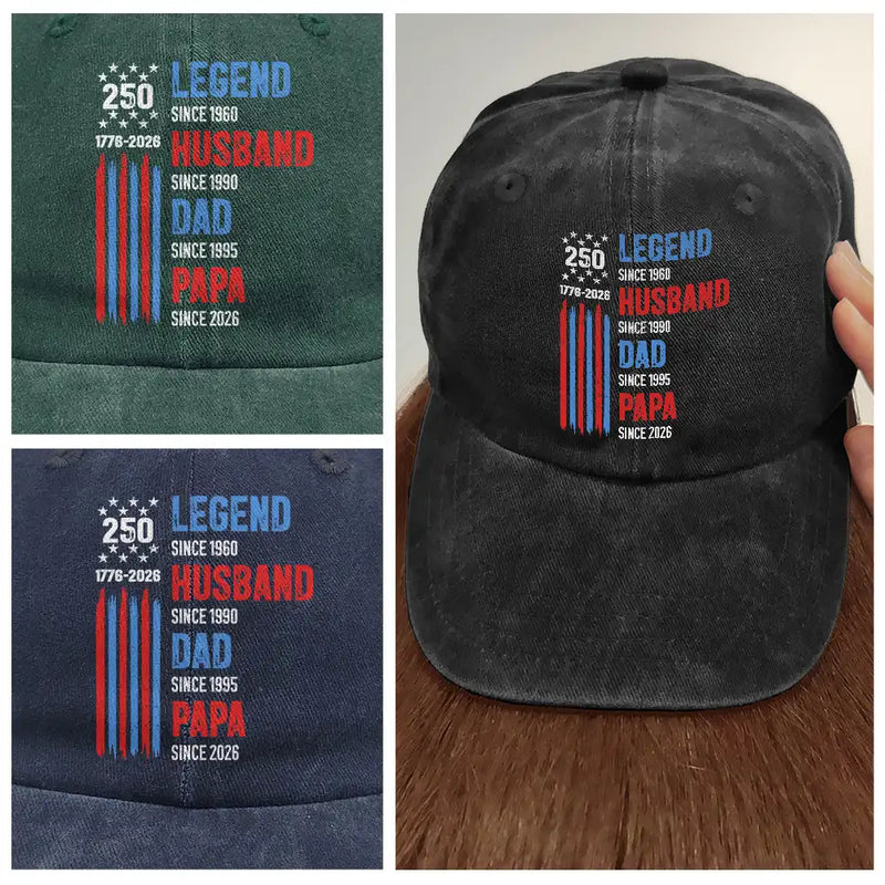 America 250th,Independence Day,Gift For Grandpa,Top Market,Proud,Icon - 250th Anniversary Legend Husband Daddy Grandpa - Personalized Vintage Washed Denim Cap