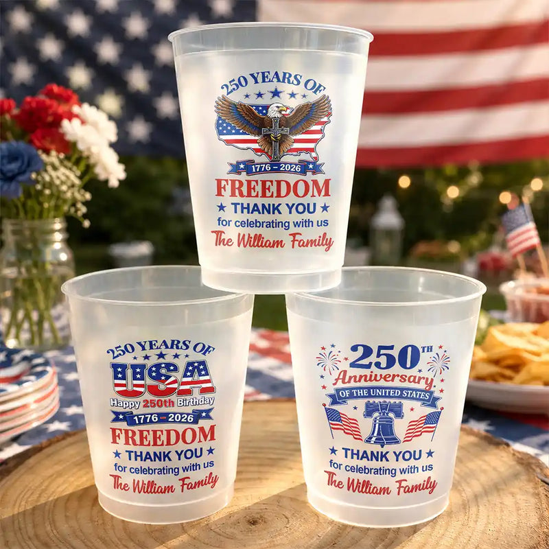 Independence Day,Family,America 250th,Proud - 250th Anniversary Thank You For Celebrating With Us - Personalized Frosted Cups
