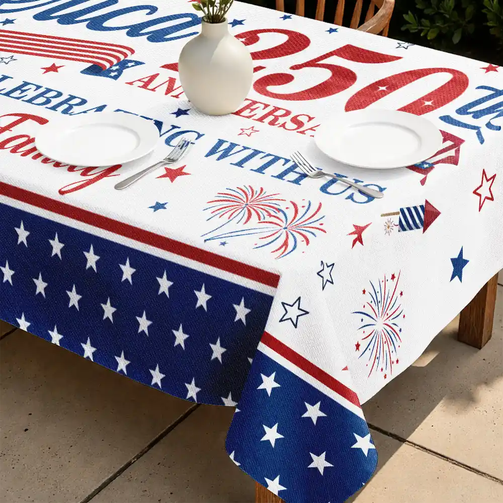 America 250th,Independence Day,Family,Proud,Custom Text - 250th Anniversary Thank You For Celebrating With Us - Personalized Tablecloth