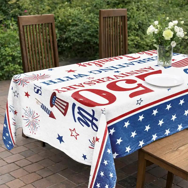America 250th,Independence Day,Family,Proud,Custom Text - 250th Anniversary Thank You For Celebrating With Us - Personalized Tablecloth