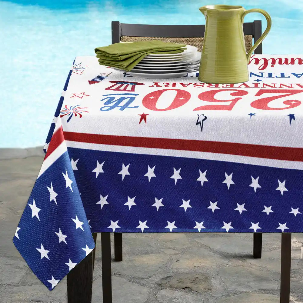 America 250th,Independence Day,Family,Proud,Custom Text - 250th Anniversary Thank You For Celebrating With Us - Personalized Tablecloth