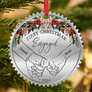 Gift For Couples, Married , Wedding Anniversary, Love - Holding Hands First Christmas Married Couple - Personalized Metal Ornament