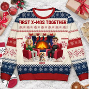 Gift For Couples,Parents,Pet Couple,Happy - 3D Effect Couple With Kids And Pets - Personalized Unisex Ugly Sweater