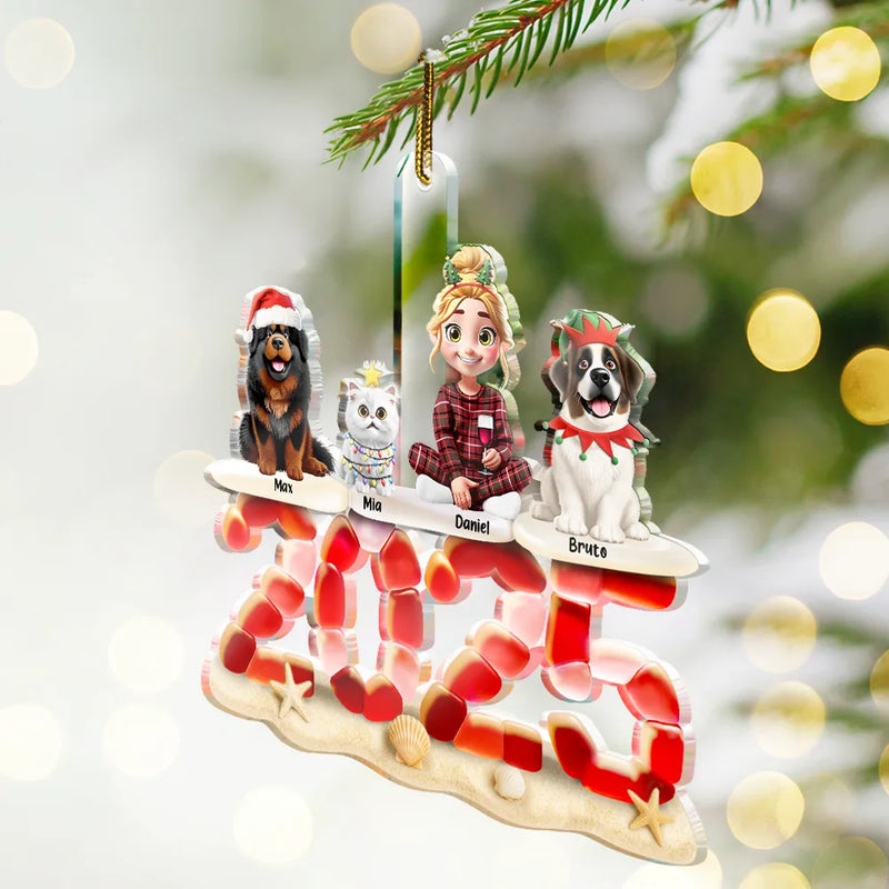 Gift For Couples,Gift For Husband,Gift For Wife,Gift For Boyfriend,Gift For Girlfriend,Parents,Gift For Mother,Gift For Father,Family,Pet Lovers,Pet Mom,Pet Dad,Pet Couple,Cat Lovers,Cat Mom,Cat Dad,Cat Couple,Dog Lovers,Dog Mom,Dog Dad,Dog Couple,Christmas,Gift For Sibling,Gift For Sisters,Gift For Brothers,Gift For Bestie,Happy - 3D Sea Glass Christmas Family And Friends - Personalized Custom Shaped Acrylic Ornament