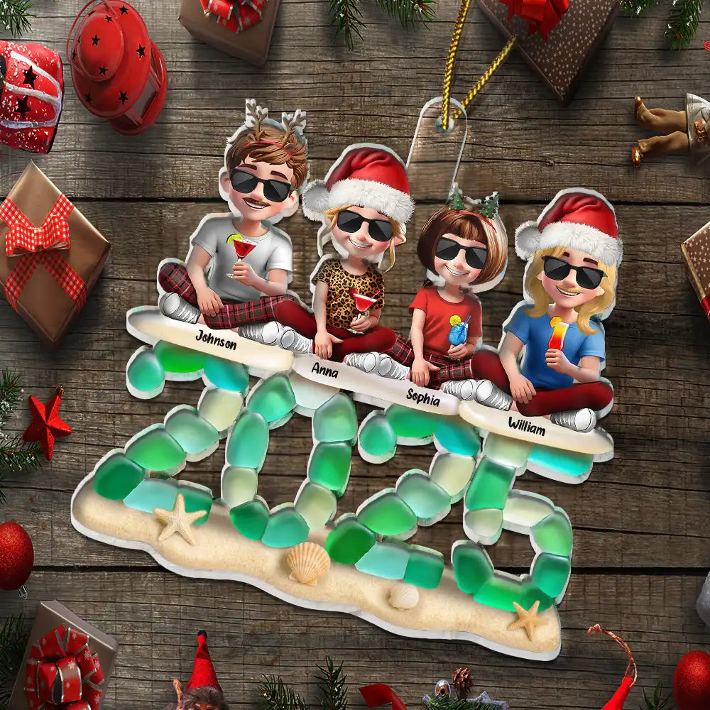 Gift For Couples,Gift For Husband,Gift For Wife,Gift For Boyfriend,Gift For Girlfriend,Parents,Gift For Mother,Gift For Father,Family,Pet Lovers,Pet Mom,Pet Dad,Pet Couple,Cat Lovers,Cat Mom,Cat Dad,Cat Couple,Dog Lovers,Dog Mom,Dog Dad,Dog Couple,Christmas,Gift For Sibling,Gift For Sisters,Gift For Brothers,Gift For Bestie,Happy - 3D Sea Glass Christmas Family And Friends - Personalized Custom Shaped Acrylic Ornament