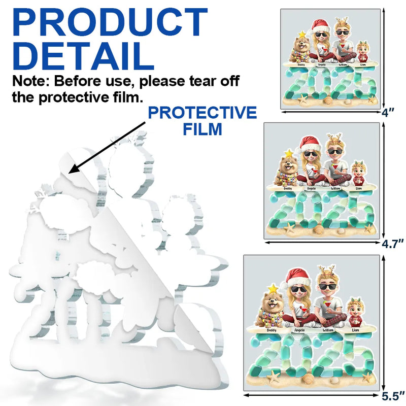 Gift For Couples,Gift For Husband,Gift For Wife,Gift For Boyfriend,Gift For Girlfriend,Parents,Gift For Mother,Gift For Father,Family,Pet Lovers,Pet Mom,Pet Dad,Pet Couple,Cat Lovers,Cat Mom,Cat Dad,Cat Couple,Dog Lovers,Dog Mom,Dog Dad,Dog Couple,Christmas,Gift For Sibling,Gift For Sisters,Gift For Brothers,Gift For Bestie,Happy - 3D Sea Glass Christmas Family And Friends - Personalized Custom Shaped Acrylic Ornament