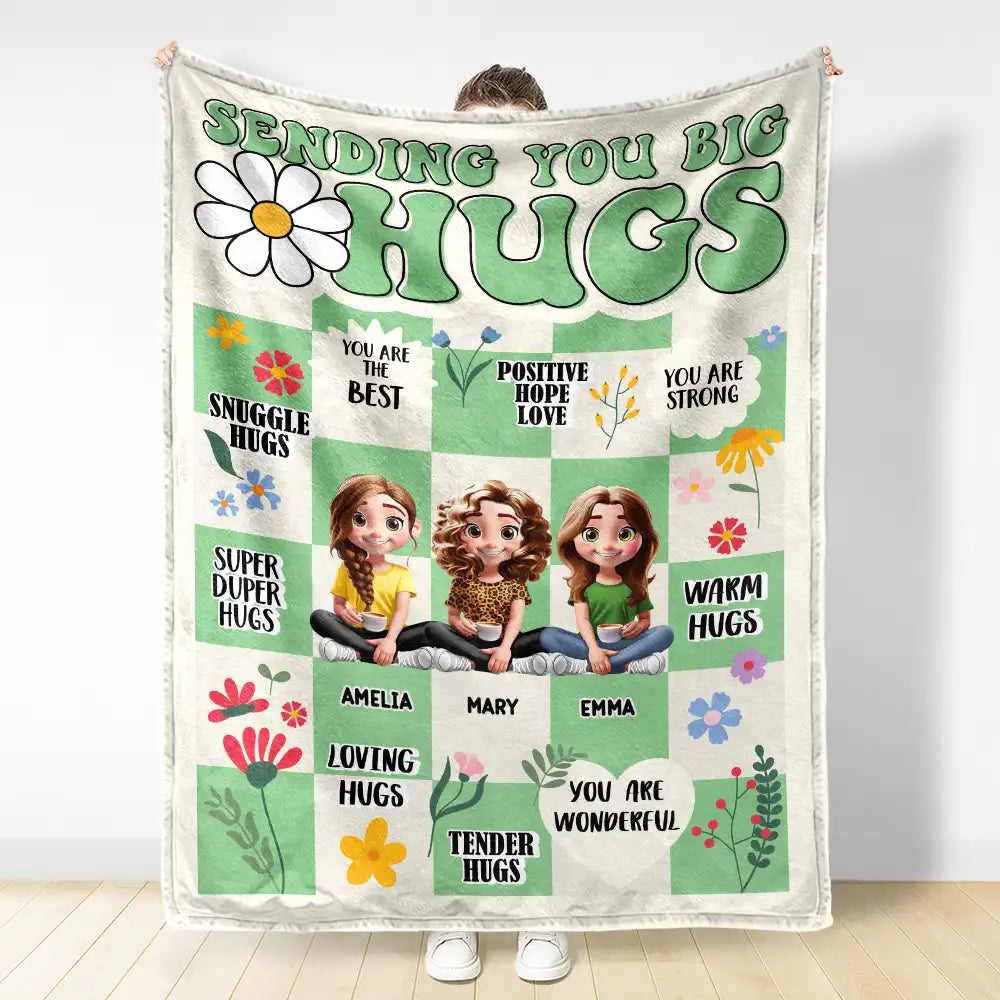 Gift For Women,Gift For Bestie,Gift For Sisters,Gift For Sibling,Love - 3D Besties Sisters Sending You Big Hugs - Personalized Fleece Blanket, Sherpa Blanket