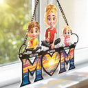 3D Cartoon Young Mom and Kids - Personalized Window Hanging Suncatcher Ornament