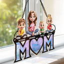 3D Cartoon Young Mom and Kids - Personalized Window Hanging Suncatcher Ornament