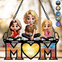 3D Cartoon Young Mom and Kids - Personalized Window Hanging Suncatcher Ornament