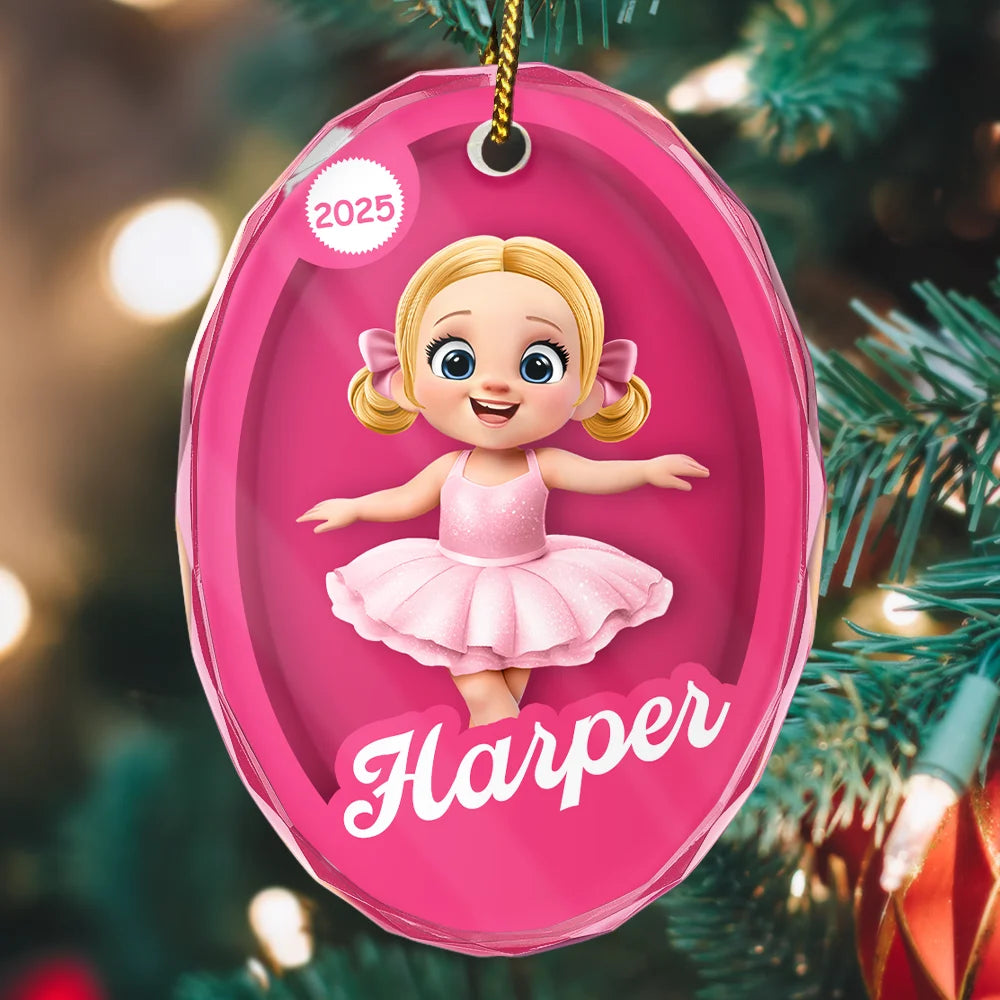 Gift For Kids, Gift For Grandkids, Happy, Christmas - 3D Effect Kid In Toy Box - Personalized Oval Glass Ornament
