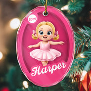 Gift For Kids, Gift For Grandkids, Happy, Christmas - 3D Effect Kid In Toy Box - Personalized Oval Glass Ornament