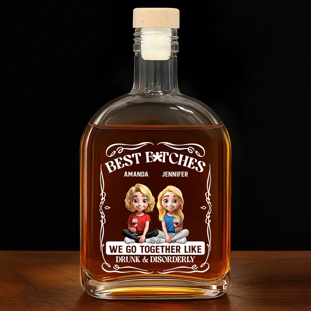 3D Effect Sitting Besties We Go Together - Personalized Whiskey Bottle
