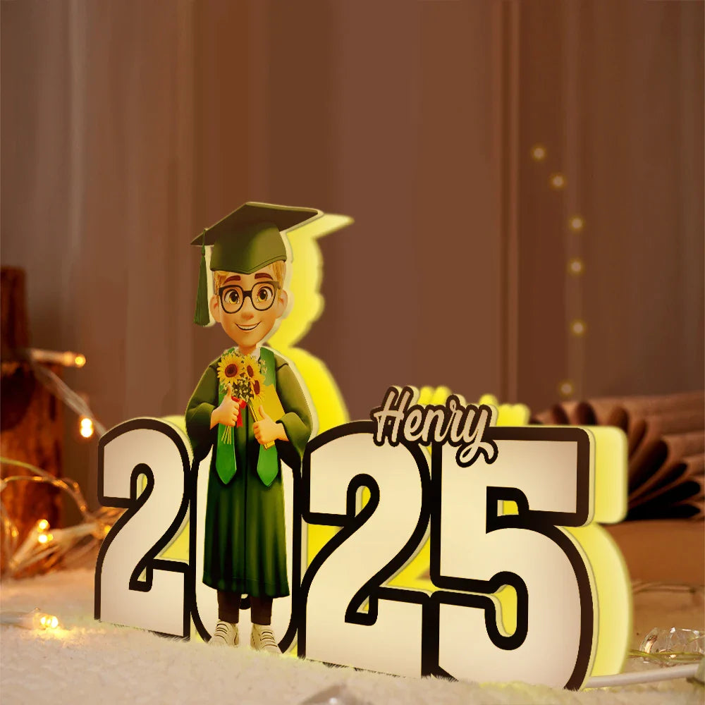 Love,Graduation,Gift For Daughter,Gift For Son,Gift For Yourself,Gift For Women,Gift For Men - 3D Effect 2025 Graduation - Personalized Custom Shaped Light Box
