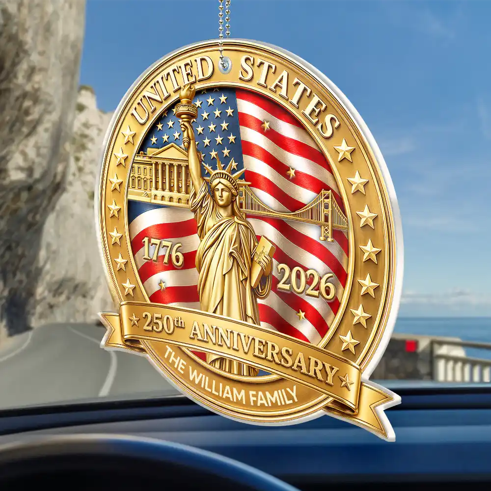 America 250th,Independence Day,Family,Proud,Custom Text - 3D Effect 250th Anniversary - Personalized Acrylic Car Hanger