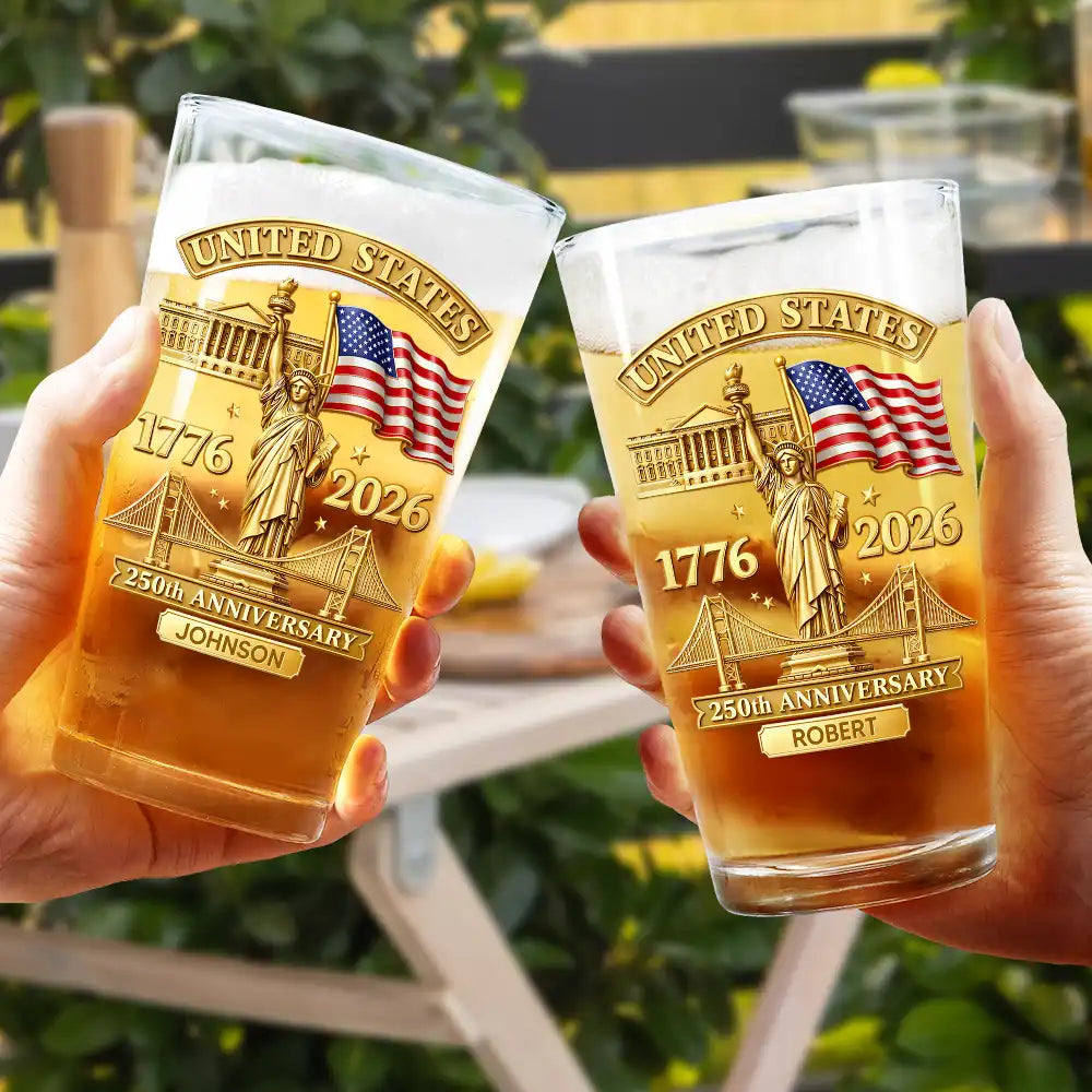 America 250th,Independence Day,Gift For Men,Gift For Yourself,Proud,Custom Text - 3D Effect 250th Anniversary - Personalized Beer Glass