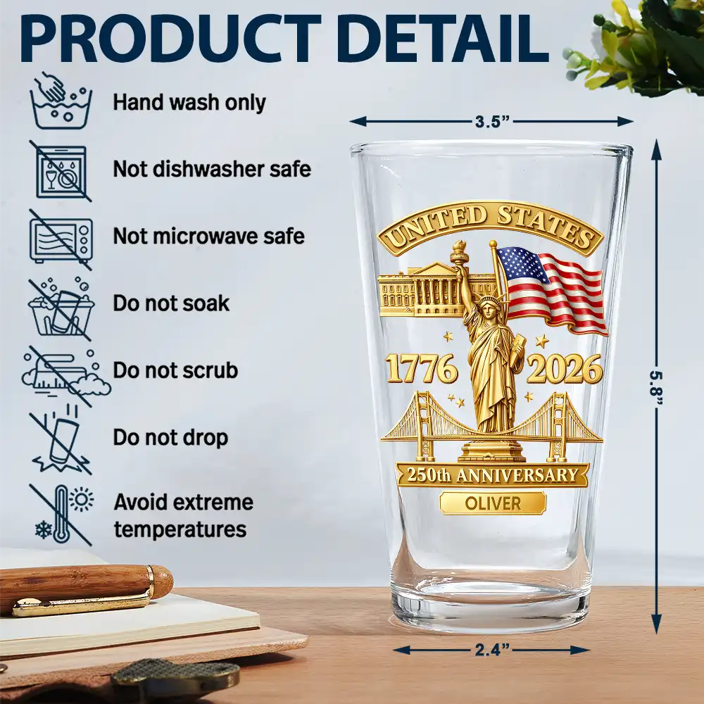 America 250th,Independence Day,Gift For Men,Gift For Yourself,Proud,Custom Text - 3D Effect 250th Anniversary - Personalized Beer Glass