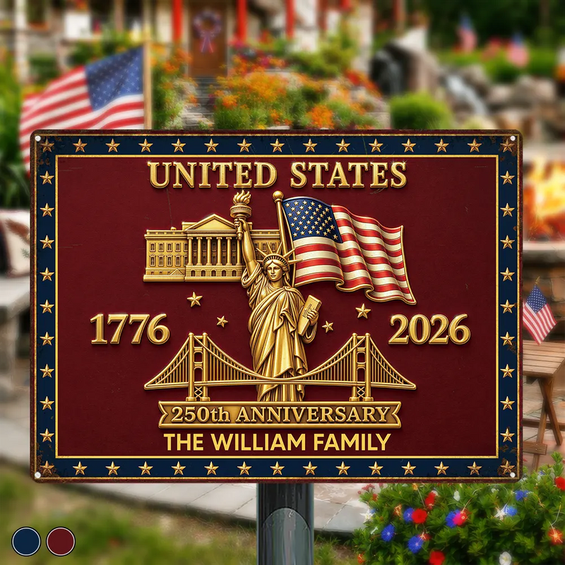 America 250th, Independence Day, Family, Proud, Custom Text - 3D Effect 250th Anniversary - Personalized Classic Metal Signs