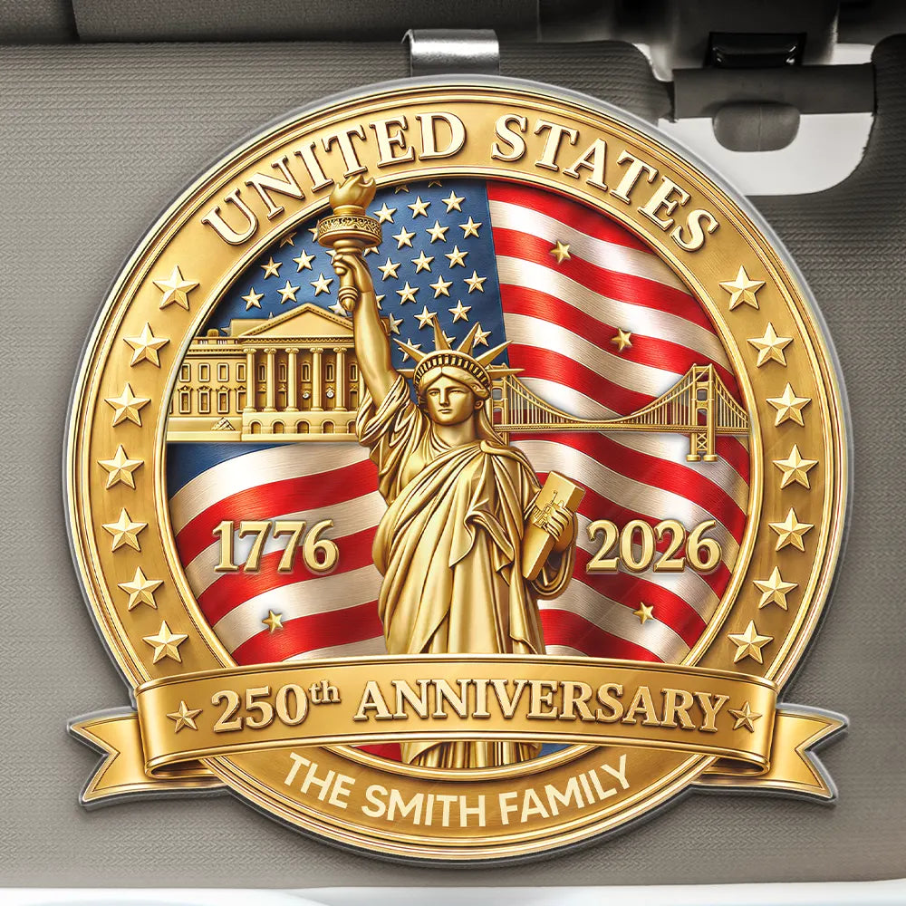 America 250th,Independence Day,Family,Proud,Custom Text - 3D Effect 250th Anniversary - Personalized Custom Shaped Acrylic Car Visor Clip