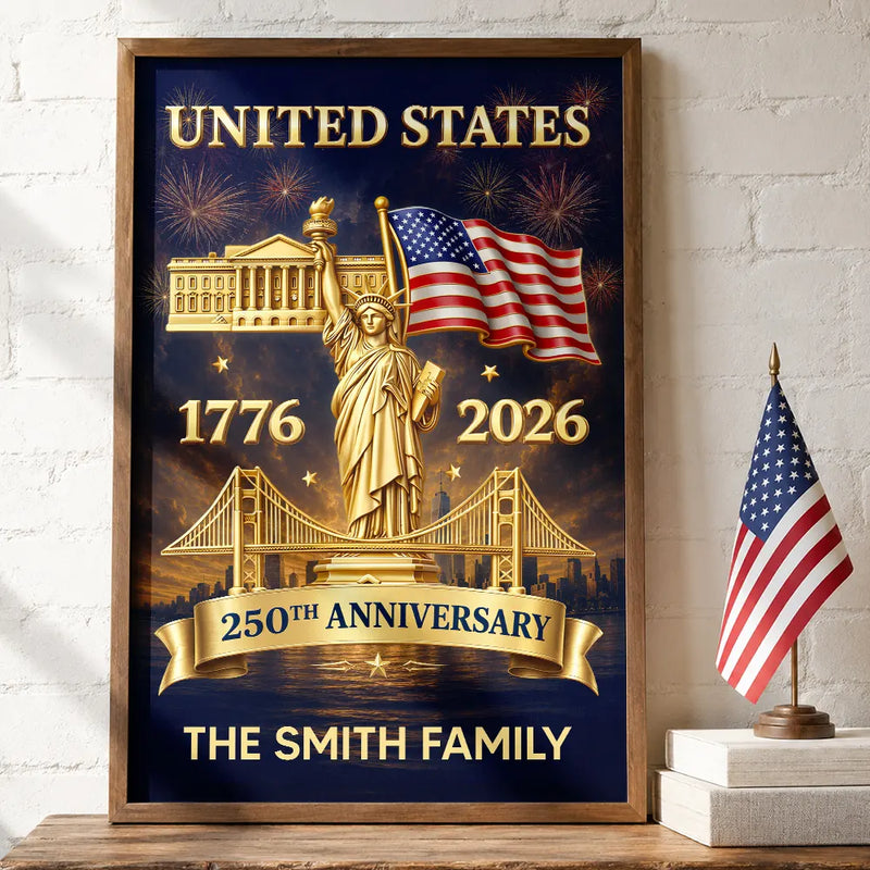 America 250th,Independence Day,Family,Proud,Custom Text - 3D Effect 250th Anniversary - Personalized Poster