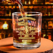 America 250th,Independence Day,Gift For Men,Gift For Yourself,Proud,Custom Text - 3D Effect 250th Anniversary - Personalized Whiskey Glass
