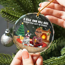 Pet Lovers,Pet Mom,Pet Dad,Dog Lovers,Dog Mom,Dog Dad,Christmas,Happy - 3D Effect A Girl And Her Dog - Personalized Circle Glass Ornament