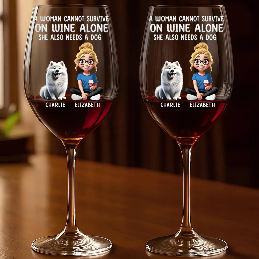 3D Effect A Woman Cannot Survive On Wine - Personalized Wine Glass