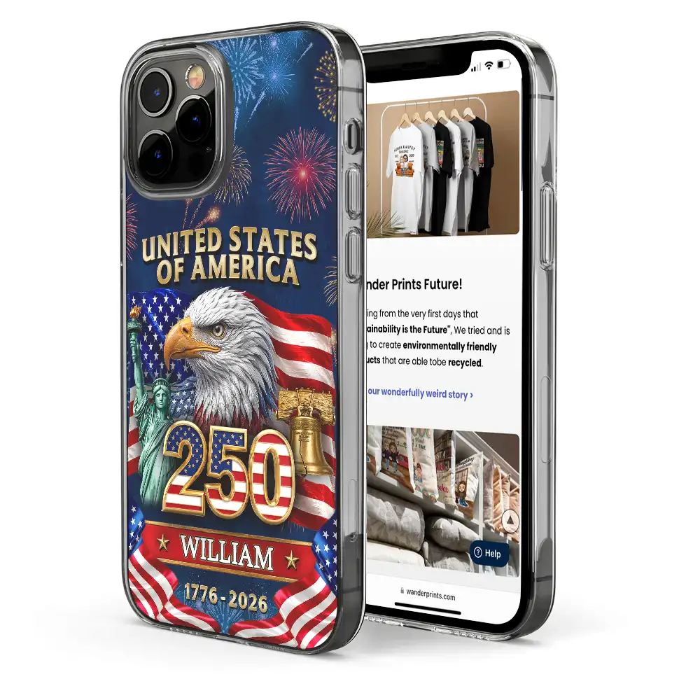 America 250th,Independence Day,Gift For Yourself,Proud,Custom Text - 3D Effect America 250th Anniversary - Personalized Clear Phone Case