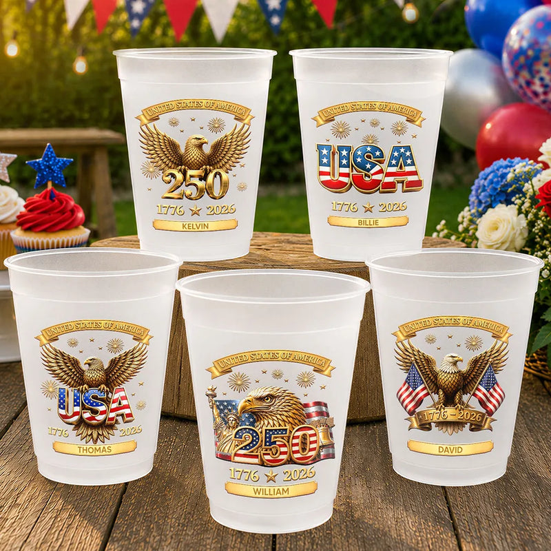 America 250th, Independence Day, Family, Proud, Custom Text - 3D Effect America 250th Anniversary - Personalized Frosted Cups