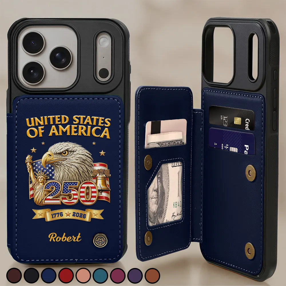 3D Effect America 250th Anniversary - Personalized Leather Flip Wallet Phone Case