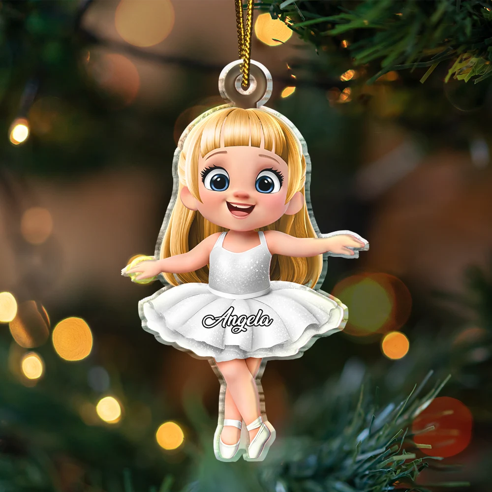 Gift For Kids,Gift For Grandkids,Happy,Christmas - 3D Effect Ballet Kid Girl - Personalized Custom Shaped Acrylic Ornament