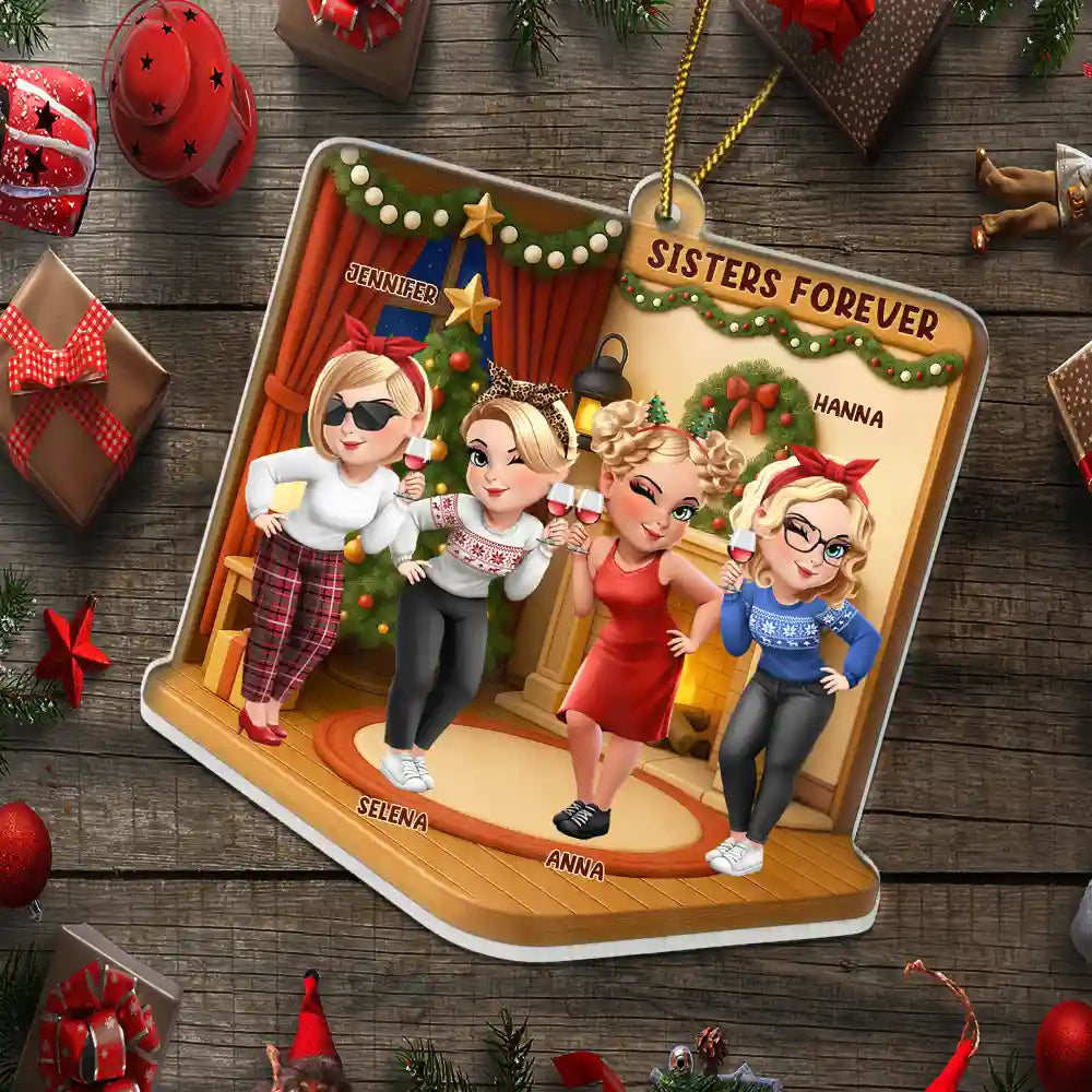 Gift For Bestie,Happy,Christmas,Gift For Sisters - 3D Effect Besties Forever Christmas - Personalized Custom Shaped Acrylic Ornament