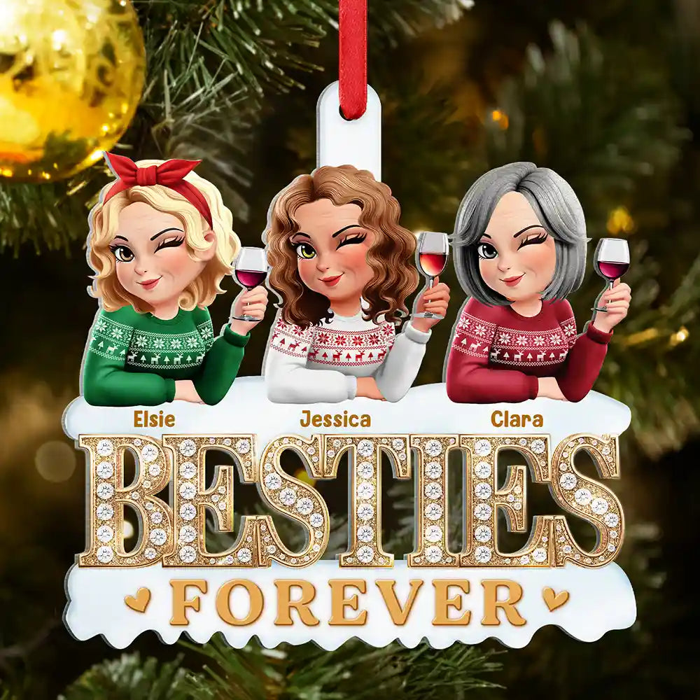 3D Effect Besties Forever Gemstone Art - Personalized Metal Ornament