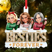 Gift For Bestie, Gift For Sisters, Happy, Gift For Women, Christmas - 3D Effect Besties Forever Gemstone Art - Personalized Metal Ornament