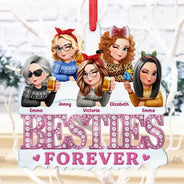 Gift For Bestie, Gift For Sisters, Happy, Gift For Women, Christmas - 3D Effect Besties Forever Gemstone Art - Personalized Metal Ornament