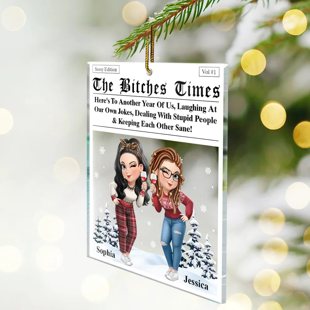 Gift For Bestie, Gift For Sisters, Happy, Christmas - 3D Effect Besties Here's To Another Year Of Us - Personalized Custom Shaped Acrylic Ornament