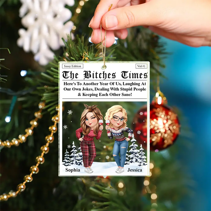 Gift For Bestie, Gift For Sisters, Happy, Christmas - 3D Effect Besties Here's To Another Year Of Us - Personalized Custom Shaped Acrylic Ornament